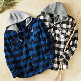 Men&#39;s Flannel with Fleece Hoodie, , large