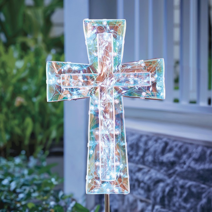 Prism Cross Lit Solar Stake, Multi, large