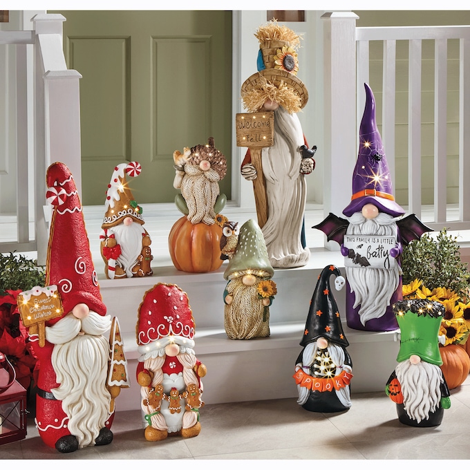 Set of 3 Large Lit Christmas Gnomes, , large