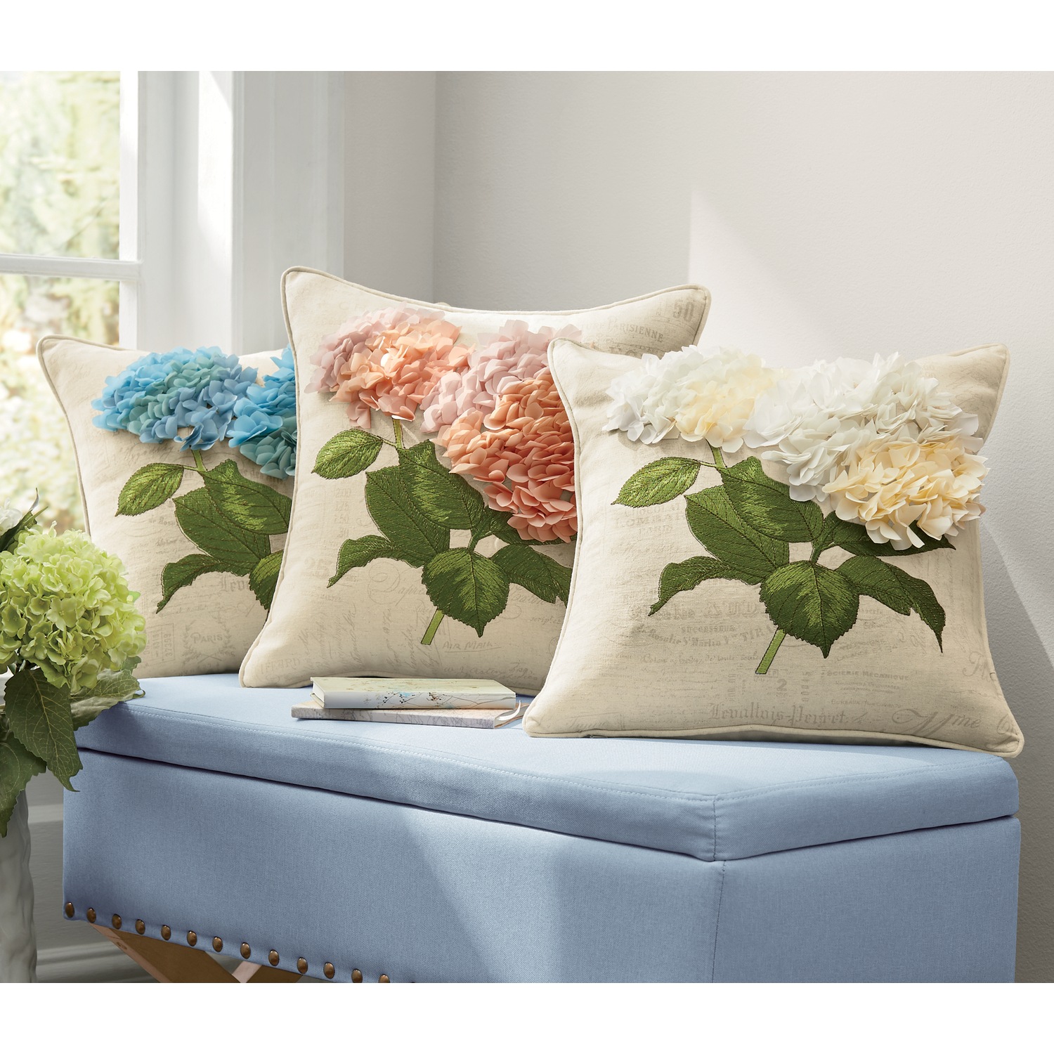 Colorful Hydrangea Yellow Floral Throw Pillow Cover