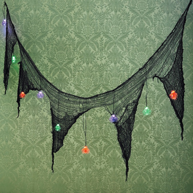 Lit Halloween Spiderweb Garland, , large