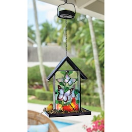 Solar Glass Butterfly Bird Feeder, , large