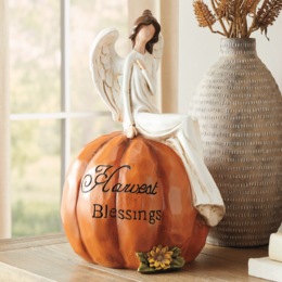 Harvest Angel with Pumpkin Statue, , large