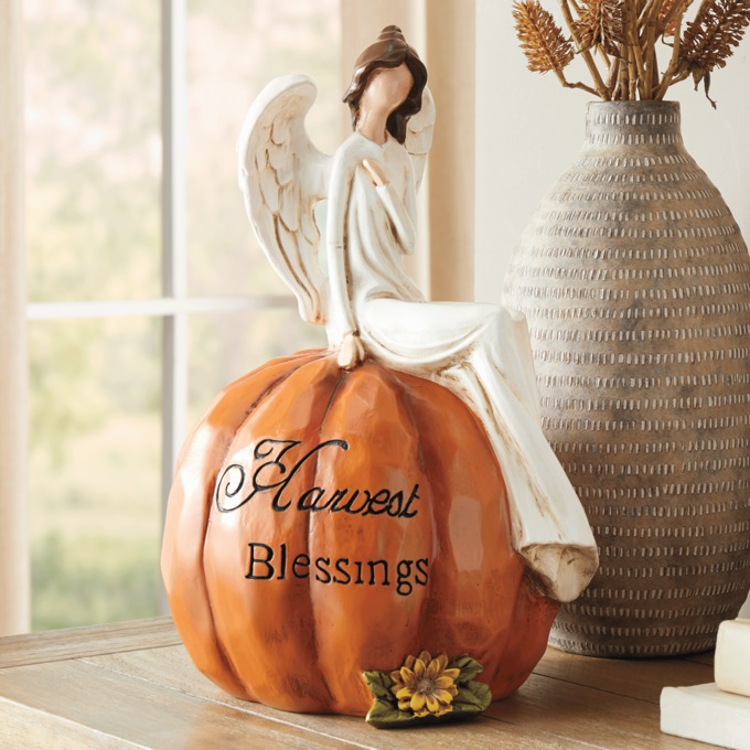Harvest Angel with Pumpkin Statue, , large
