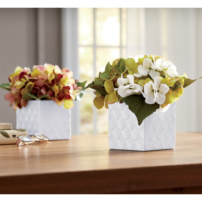 Hydrangea in Embossed Ceramic Pot, , large