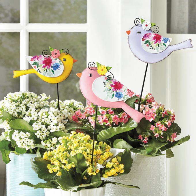 Set of 3 Colorful Bird Stakes, , large