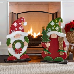 Chunky Wood Lit Christmas Gnome, , large