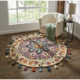 Bright Round Rug with Tassel Trim, , large