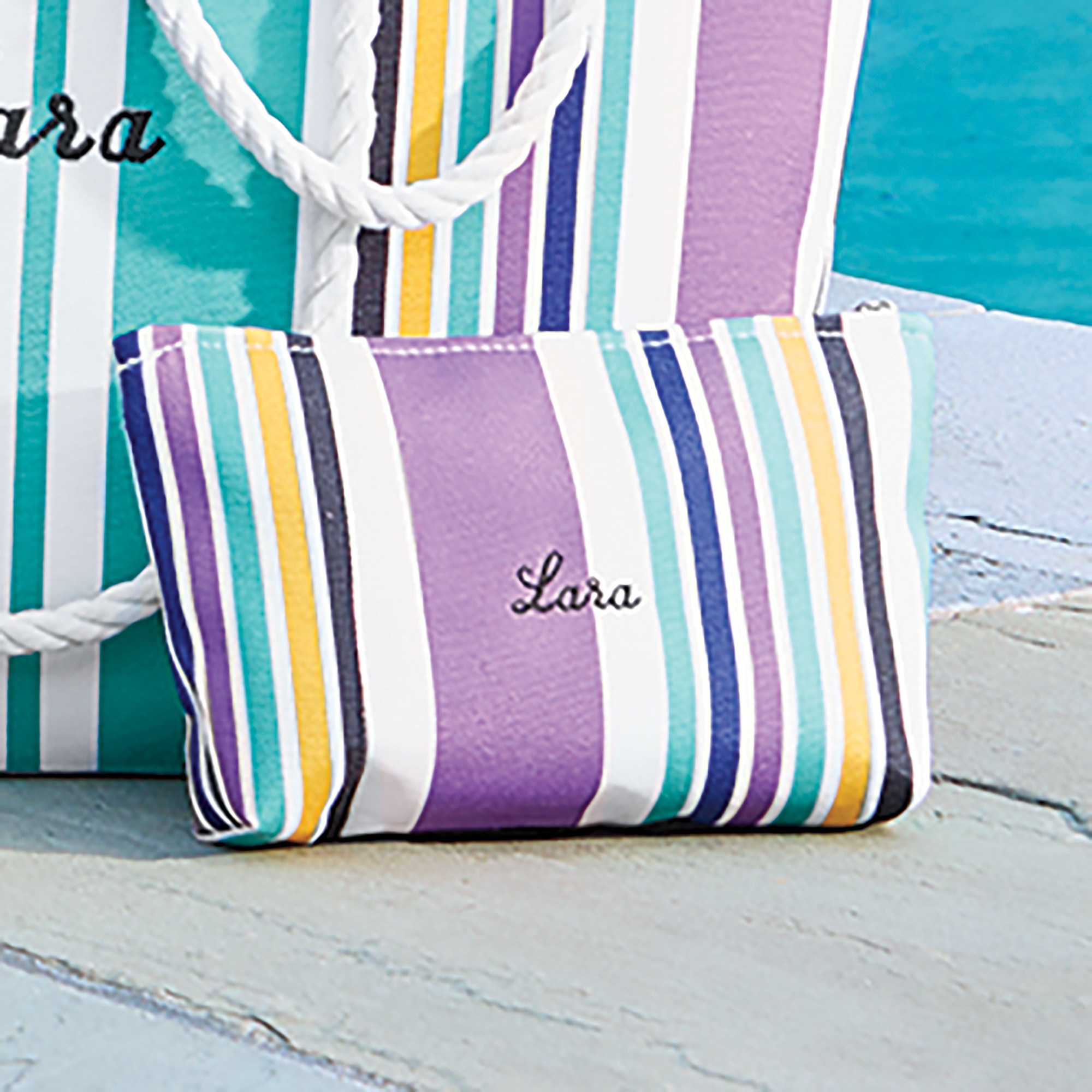 Personalized Striped Pouch, Purple Stripe, large