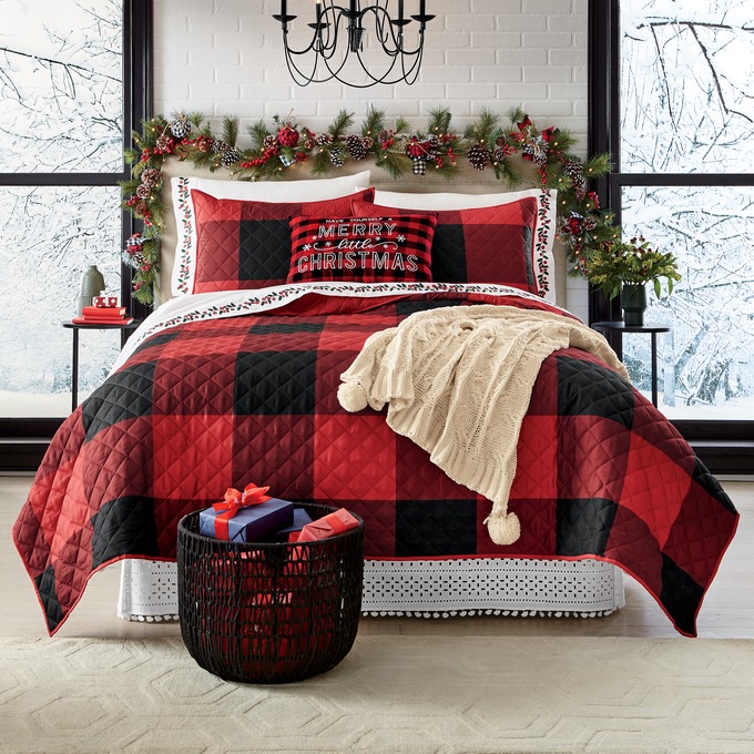 Plaid Ribbon and Pinecone Garland, , large