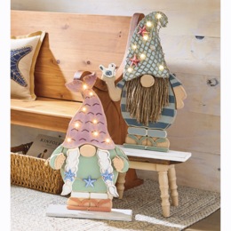 Chunky Wood Lit Coastal Gnome, , large