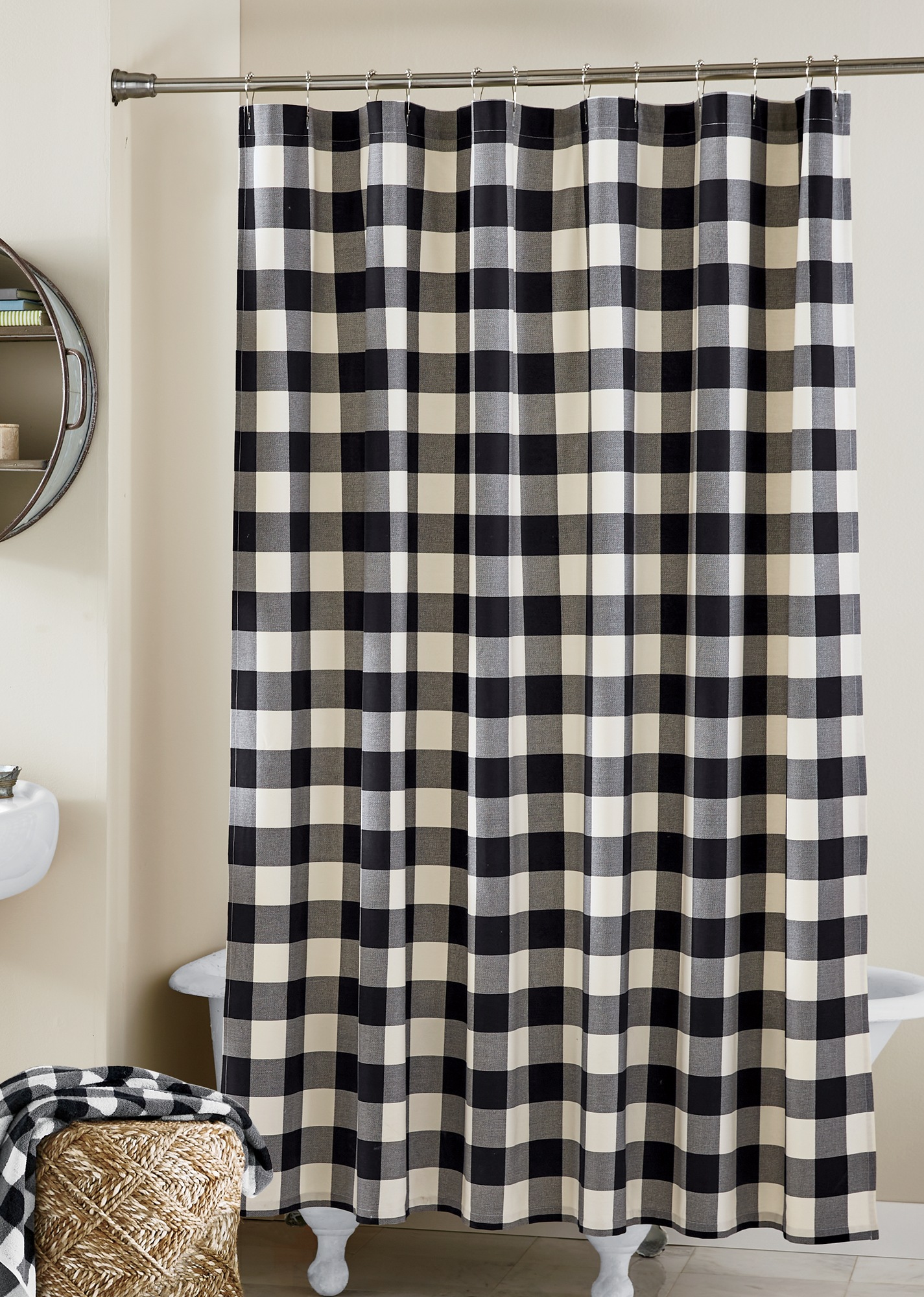 72 X 72 Gray/White Elrene Home Fashions Farmhouse Living Buffalo Check Shower Curtain