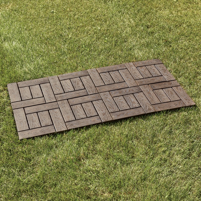 Set of 8 Outdoor Patio Tiles-Wood Pattern and Stone or Brown Directional, , large