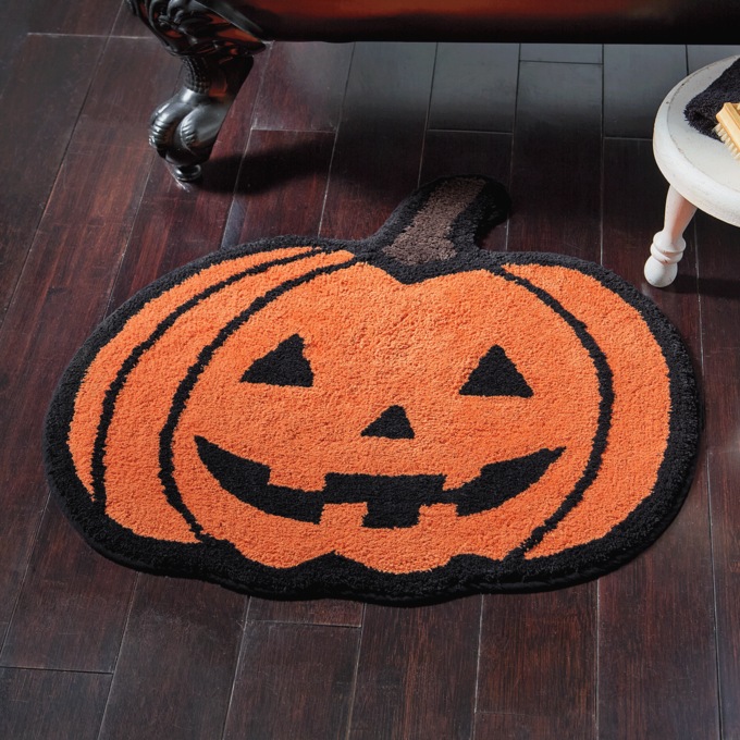 Jack-O'-Lantern Shaped Cotton Bath Mat with Nonslip Back, Jack O Lantern, large