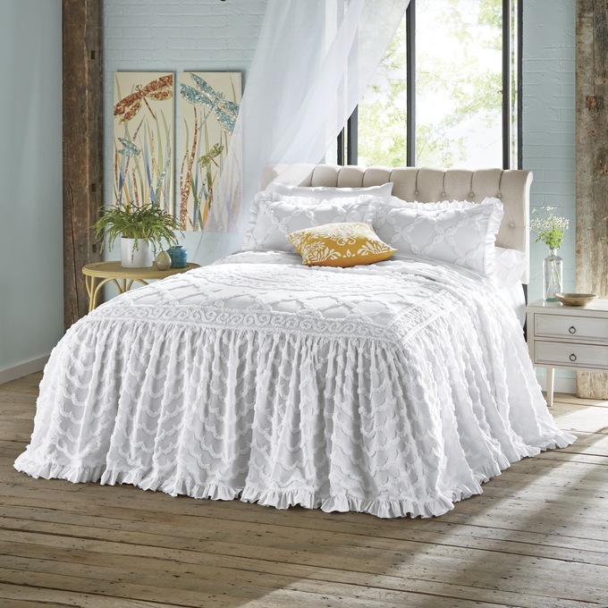 Angelica ruffle chenille deals bedspread and sham