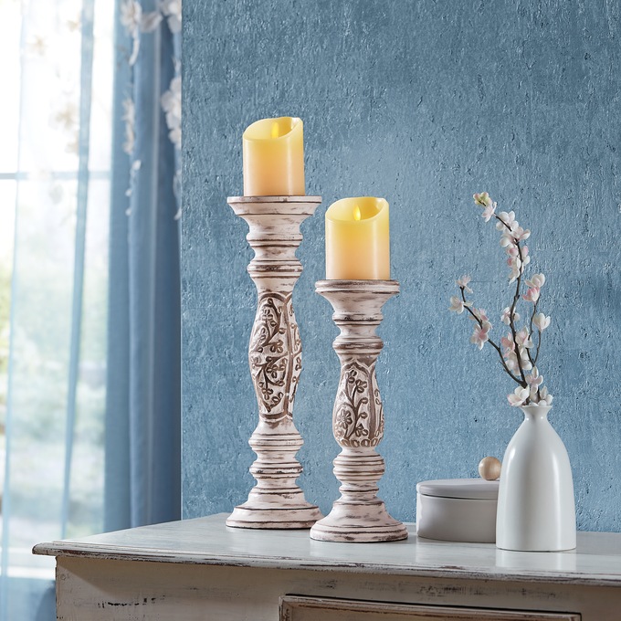 Set of 2 Carved Candleholders, , large