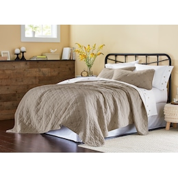 Honey Bee Embroidered Cotton Oversized Quilt and Sham, , large