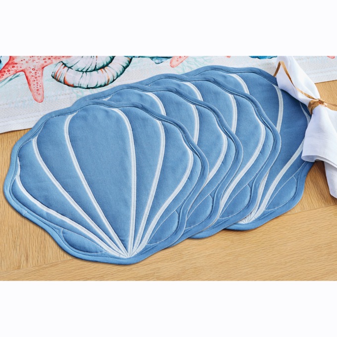 Set of 4 Coastal Shells Shaped Placemats, , large