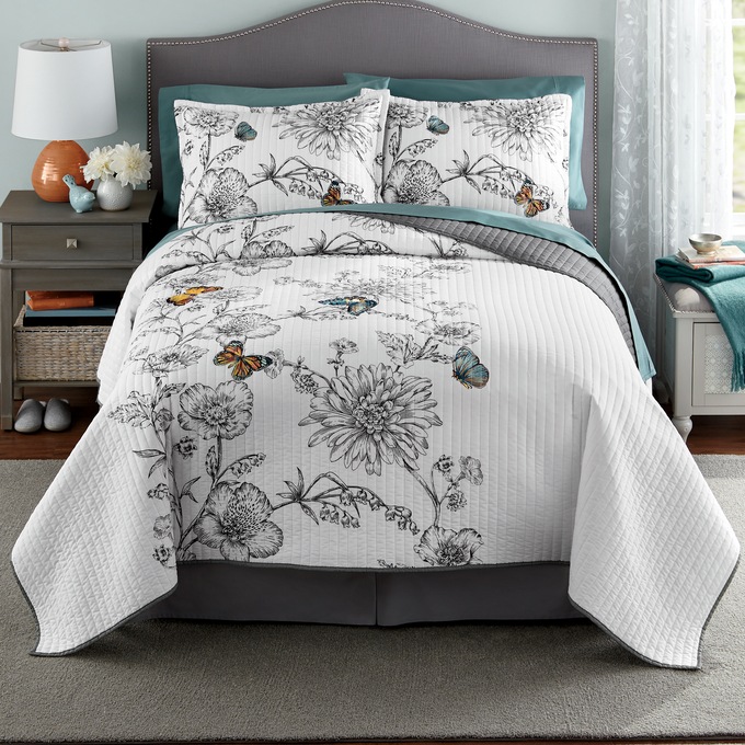 Ava Embroidered Butterfly Oversized Quilt, , large