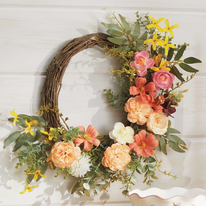 Peony and Forsythia Half-Wreath, , large