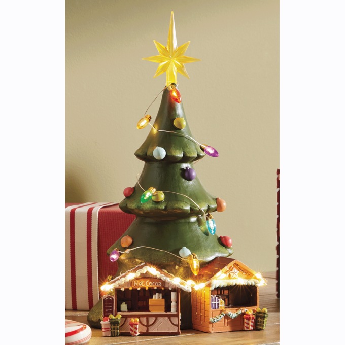 Lit Snowy Village Buildings, , large