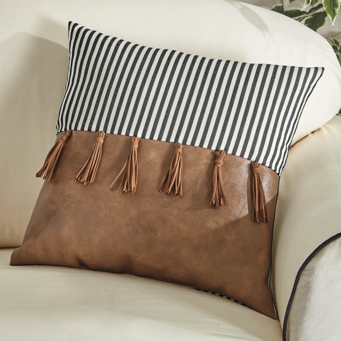 Faux-Leather Accent Pillow, , large
