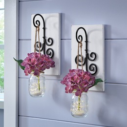 Set of 2 Scroll Wall Hooks and Set of 2 Lit Hanging Hydrangea in Jar - Buy Both &amp; Save, , large
