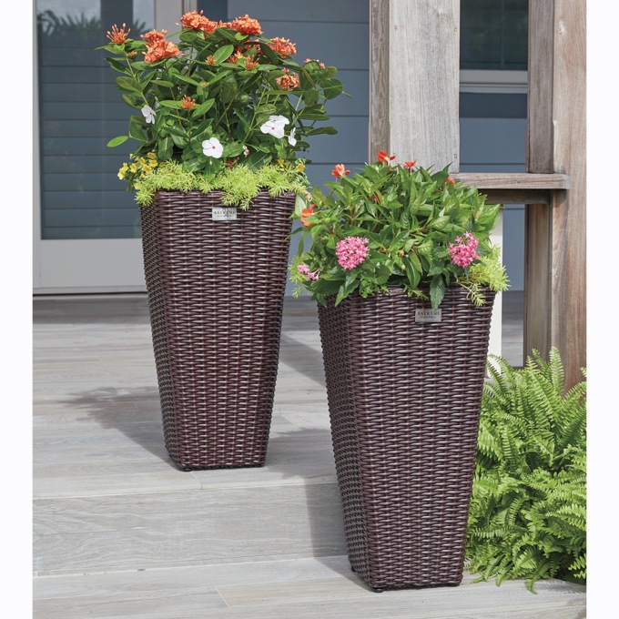 Set of 2 Faux-Wicker Planters, , large