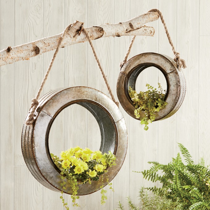 Set Of 2 Metal Circle Hanging Planters Country Door