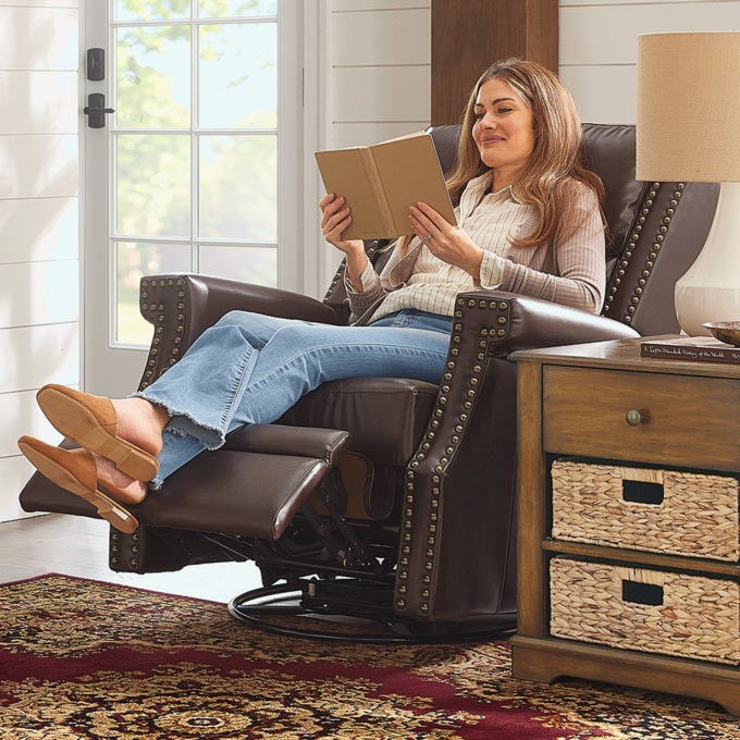Nailhead Swivel Rocker Recliner, , large
