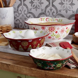 Set of 3 Holiday Ruffle Edge Bowls, , large