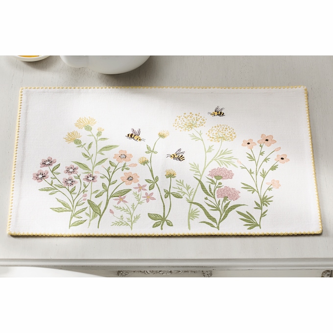 Flowers and Bees Embroidered Placemat, , large