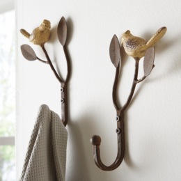 Set of 2 Bird on Branch Wall Hooks, , large