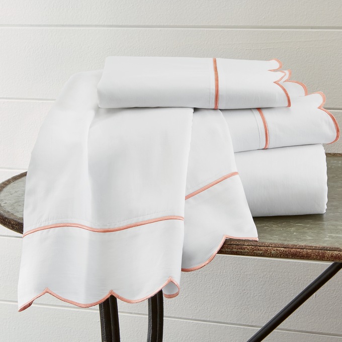 Embroidered Scalloped Cotton Sheet Set, , large