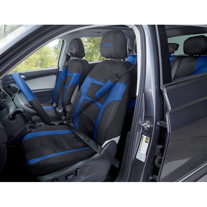 14-Piece Car Seat Cover Set - Universal Fit with Steering Wheel and Belt Covers, , large