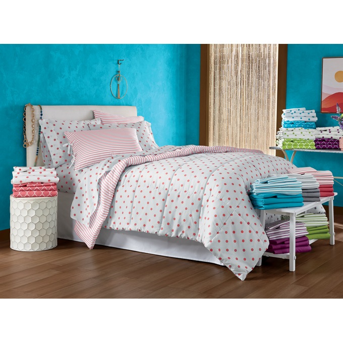 Reversible Dot and Stripe Down-Alternative Comforter Set, , large