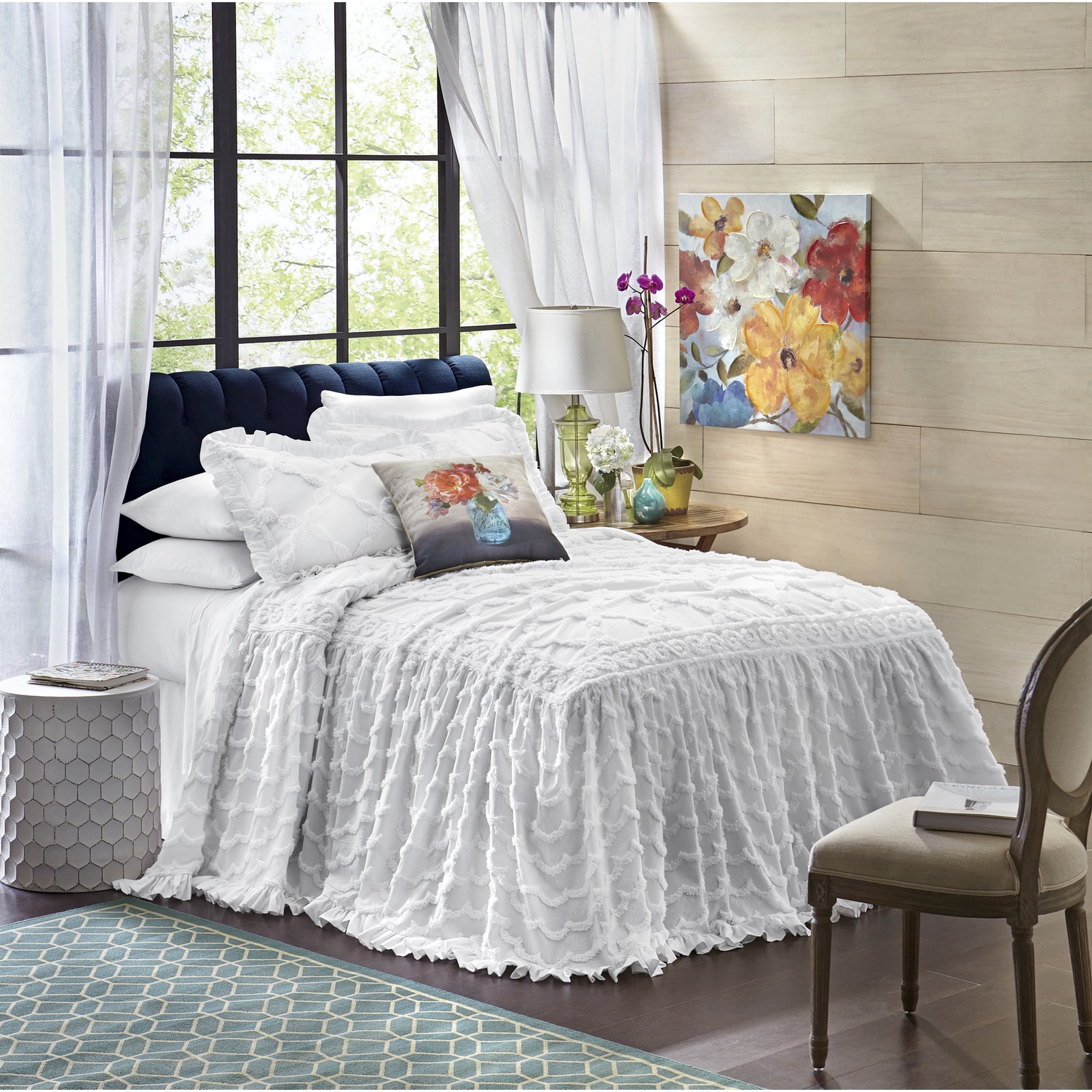 Angelica ruffle chenille deals bedspread and sham