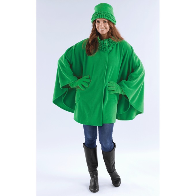 Fleece Ruffle-Trim Cape, , large