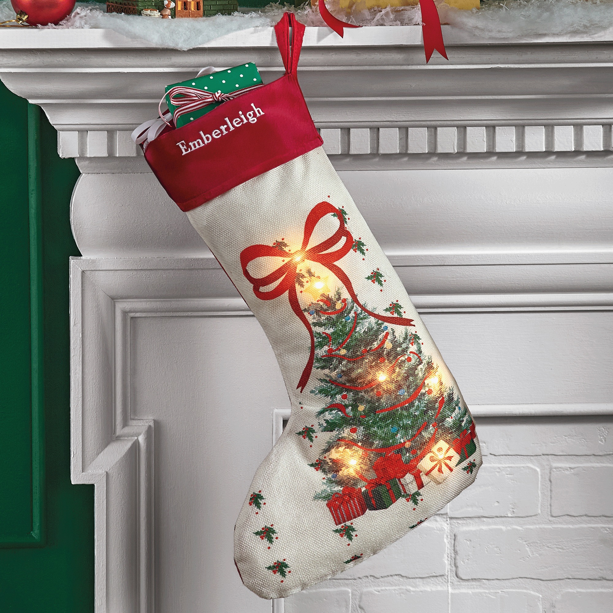 Lit Christmas Tree Stocking, , large