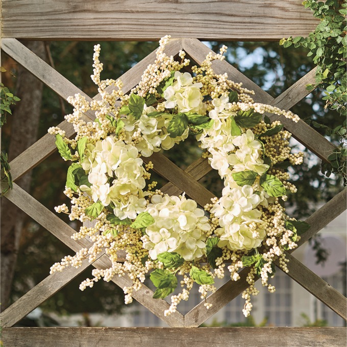 Outdoor White Hydrangea Berry Wreath, , large