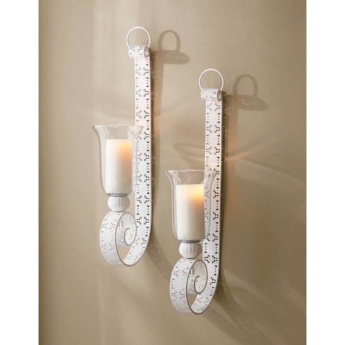 Distressed Metal Wall Sconce, Ivory, large