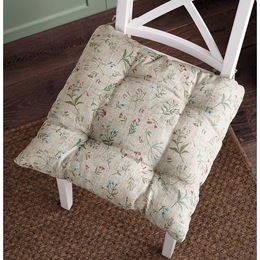 Floral Linen-Look Chair Cushion, , large