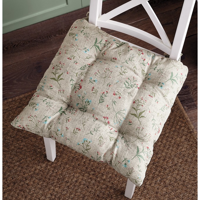 Floral Linen-Look Chair Cushion, , large