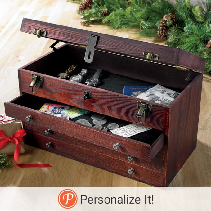 Personalized Wood-Finish Lined Box, , large