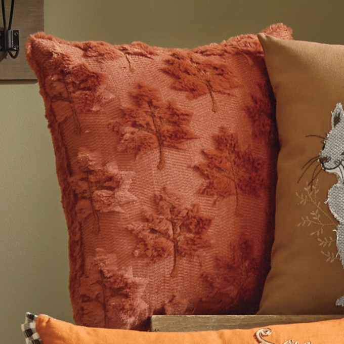 Embossed Faux-Fur Leaf Decorative Accent Pillow, Orange, large