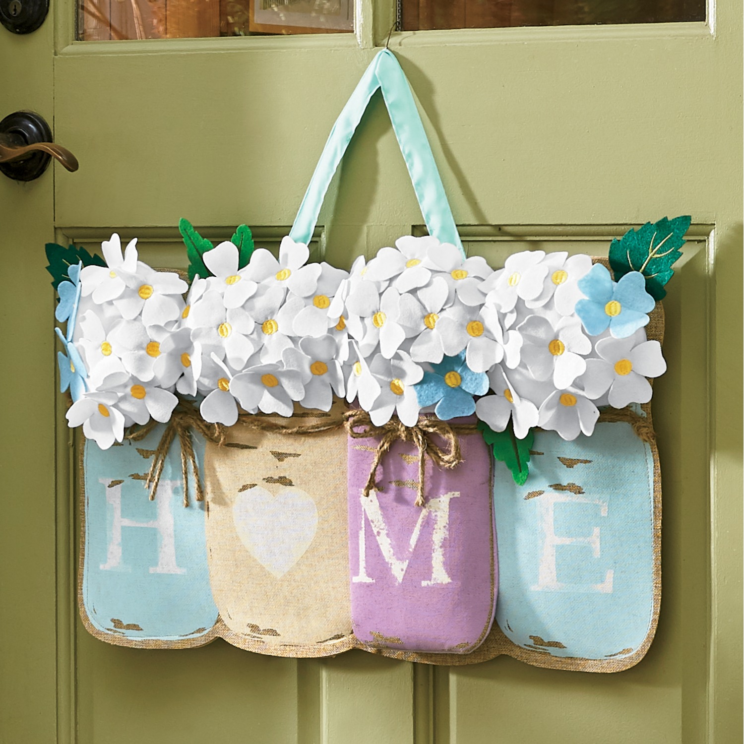 Home Mason Jar Burlap Door Decor Country Door