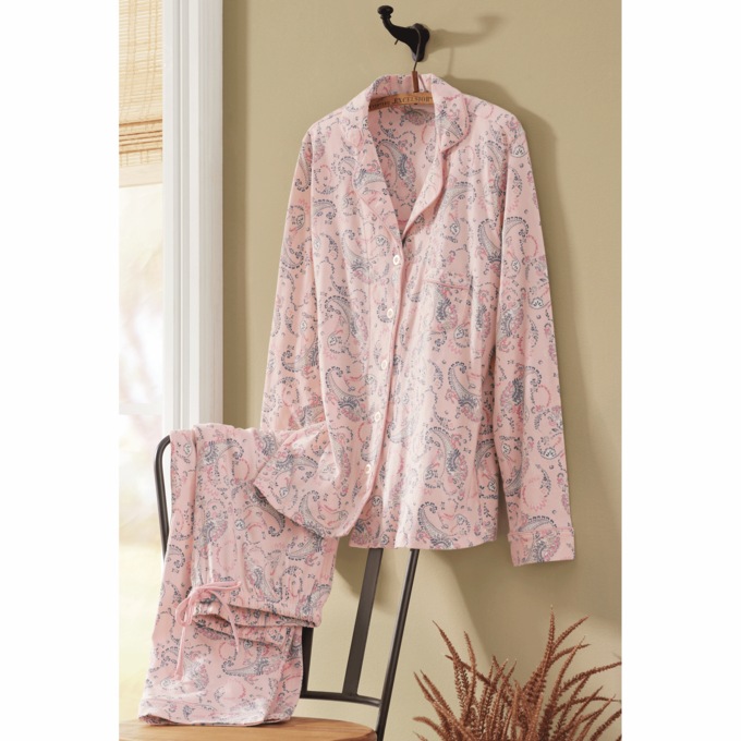 Paisley PJ Set in Organic Cotton with Button-down Top and Pull-on Pant, , large