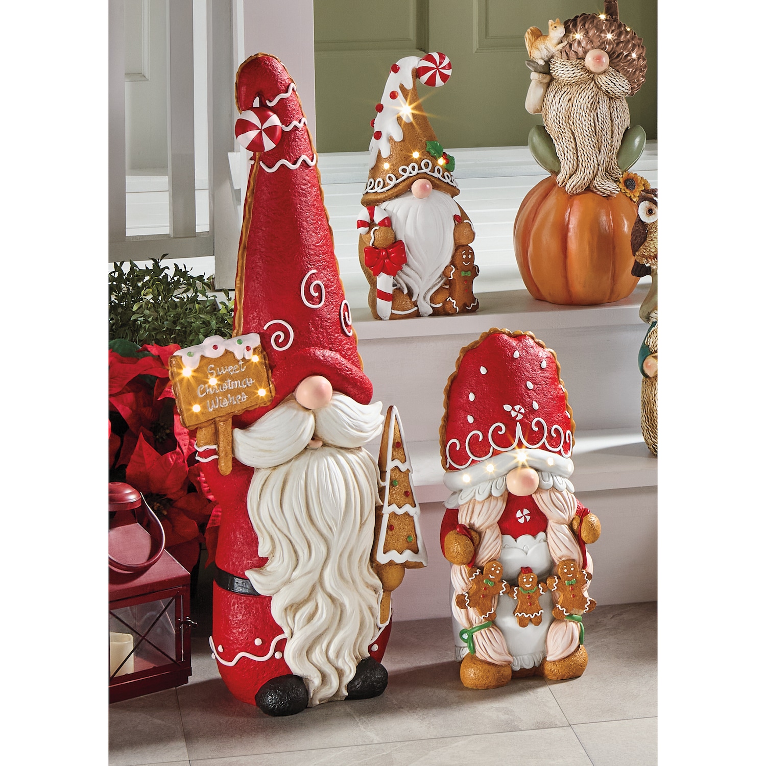 gnome セット Set of 3 Large Lit Christmas Gnomes | Country Door