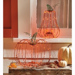 Set of 2 Lit Wire Decorative Pumpkins, , large