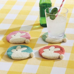 Set of 4 Felt Bunny Coasters, , large